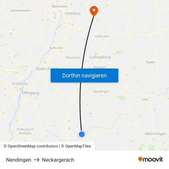 Nendingen to Neckargerach map