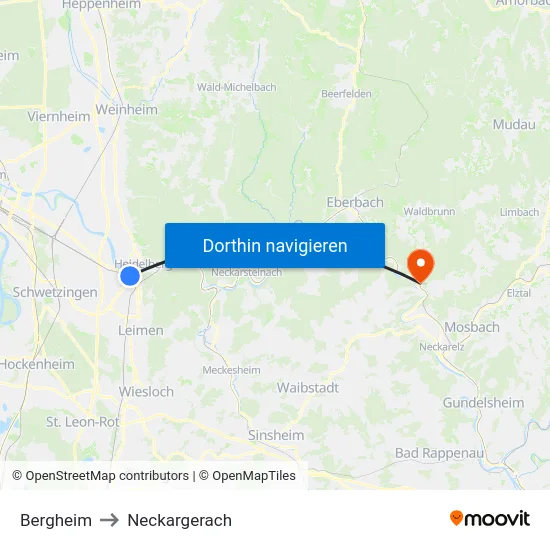 Bergheim to Neckargerach map