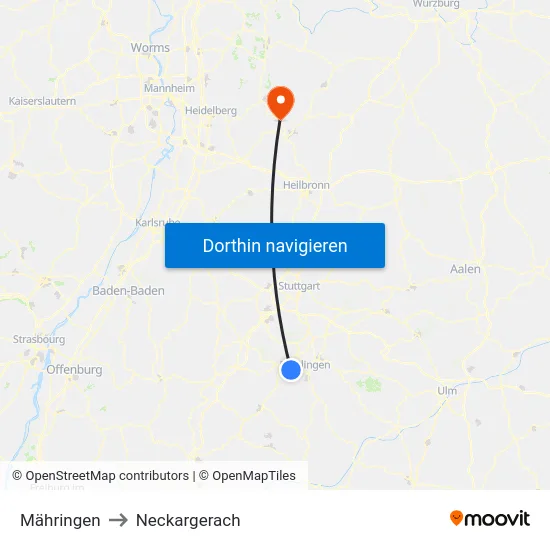 Mähringen to Neckargerach map