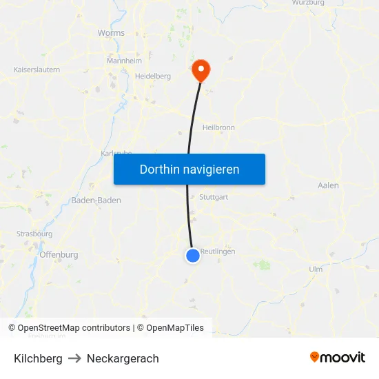 Kilchberg to Neckargerach map