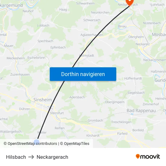 Hilsbach to Neckargerach map