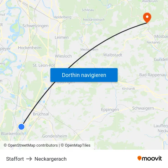 Staffort to Neckargerach map