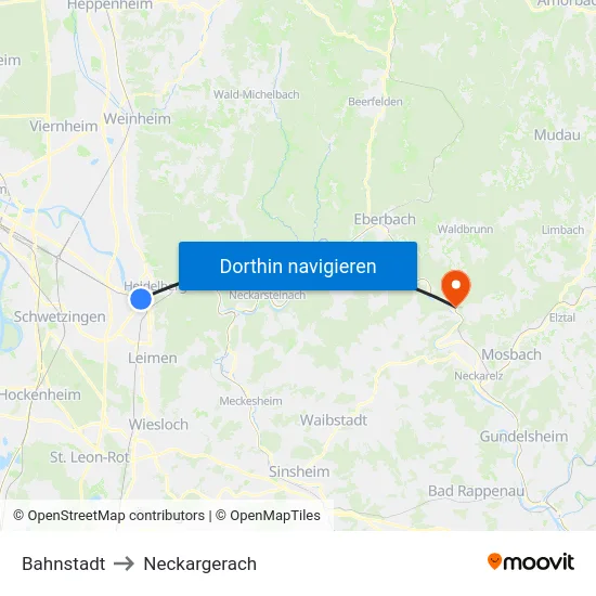 Bahnstadt to Neckargerach map