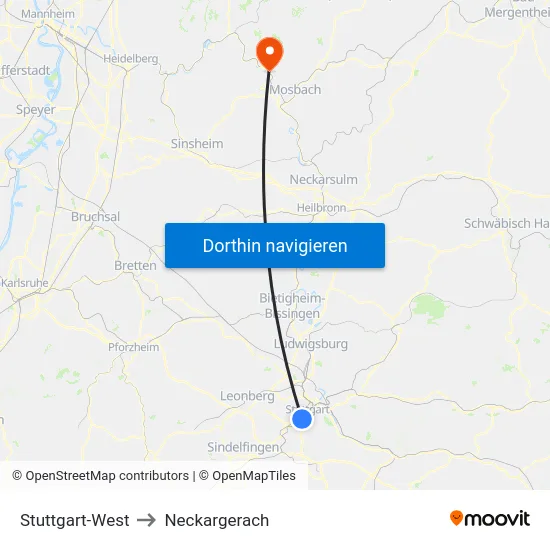 Stuttgart-West to Neckargerach map