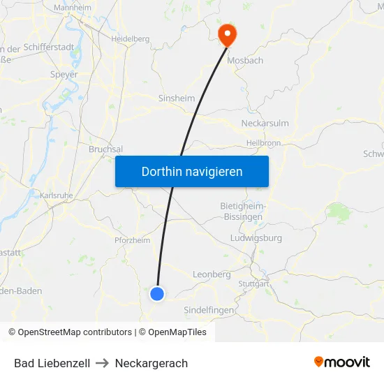 Bad Liebenzell to Neckargerach map