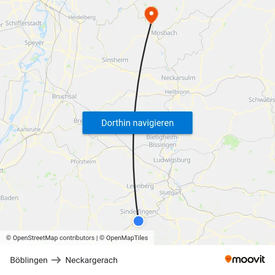 Böblingen to Neckargerach map