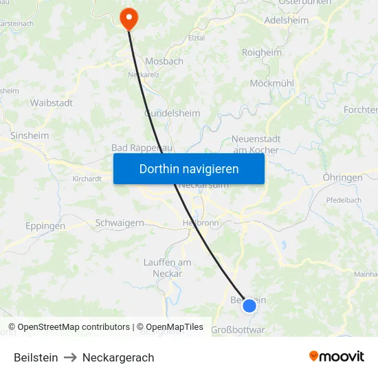Beilstein to Neckargerach map