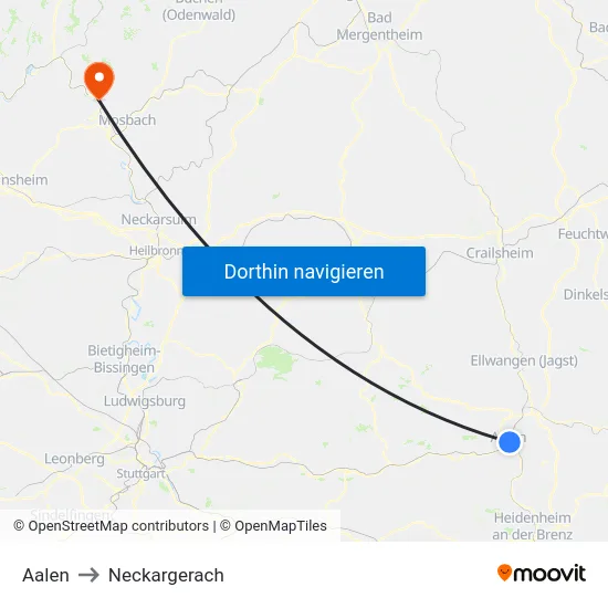 Aalen to Neckargerach map