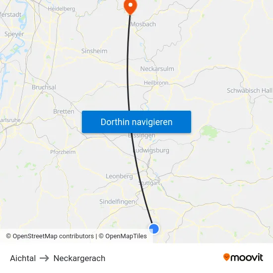 Aichtal to Neckargerach map