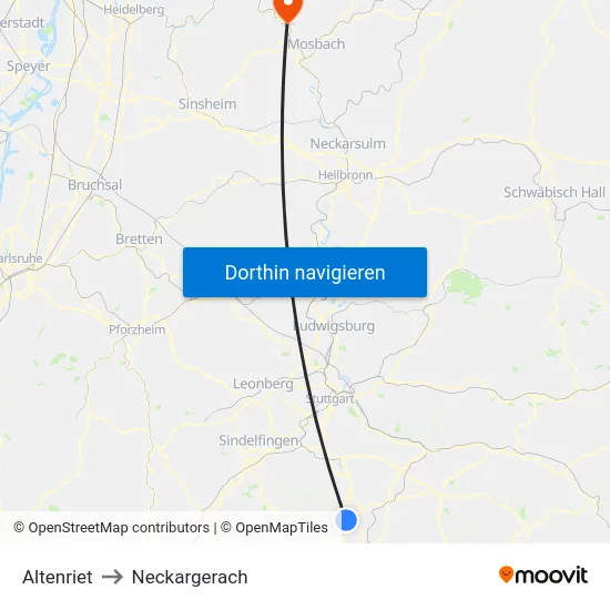 Altenriet to Neckargerach map