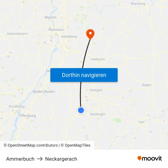 Ammerbuch to Neckargerach map