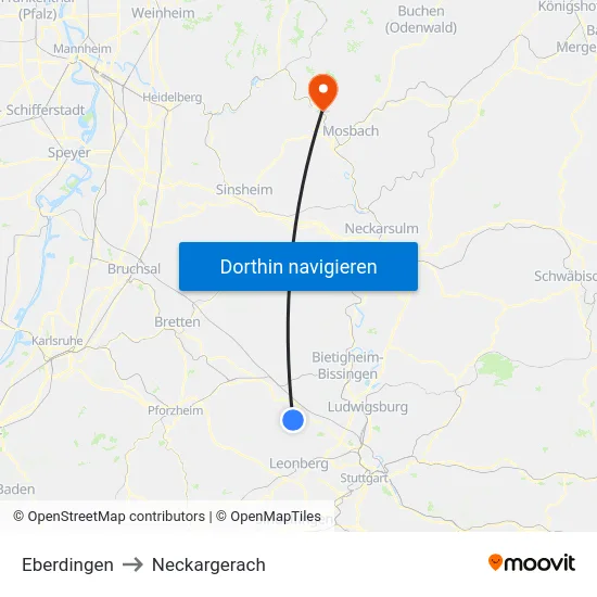Eberdingen to Neckargerach map