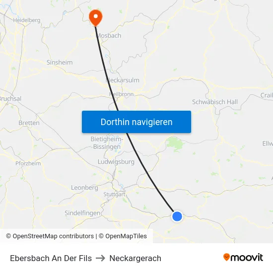 Ebersbach An Der Fils to Neckargerach map
