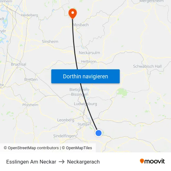 Esslingen Am Neckar to Neckargerach map