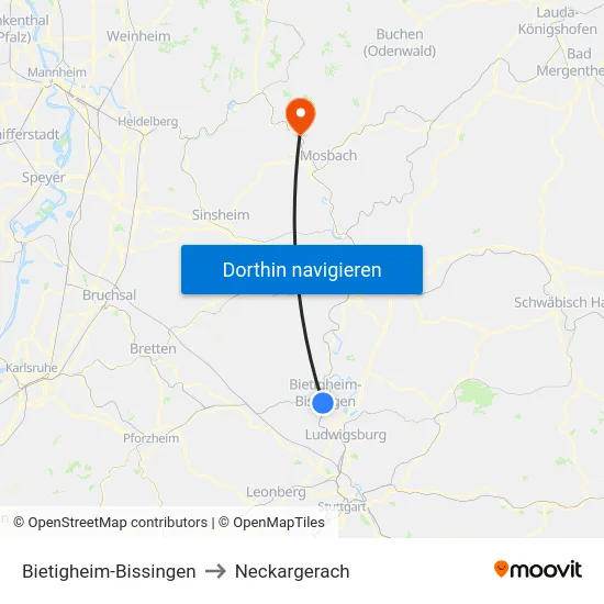 Bietigheim-Bissingen to Neckargerach map