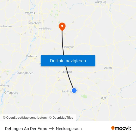 Dettingen An Der Erms to Neckargerach map