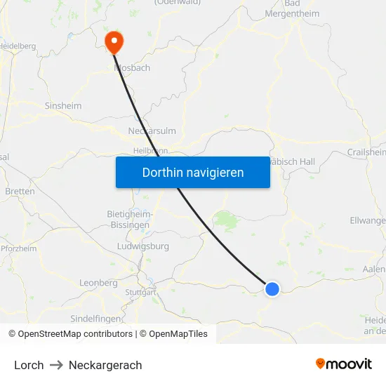 Lorch to Neckargerach map