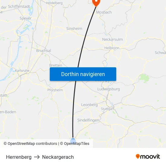 Herrenberg to Neckargerach map