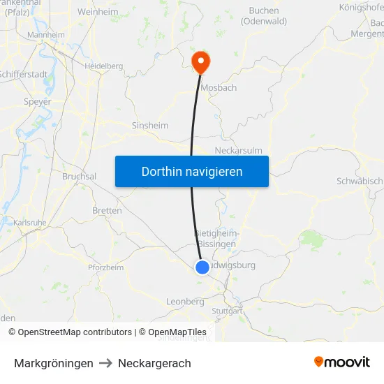 Markgröningen to Neckargerach map