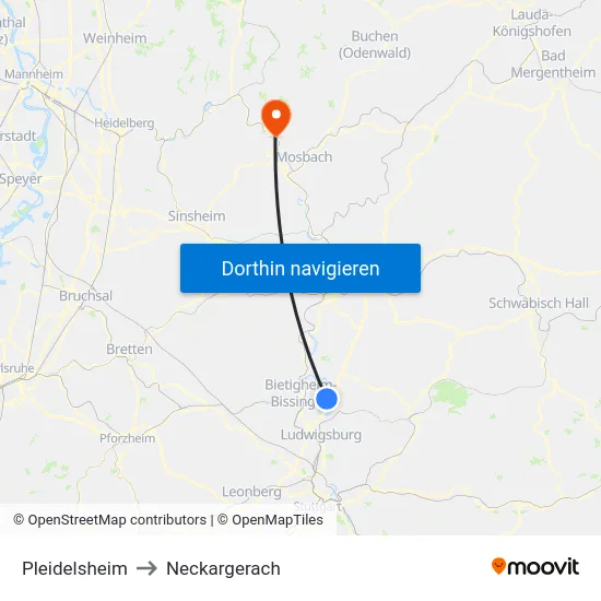 Pleidelsheim to Neckargerach map