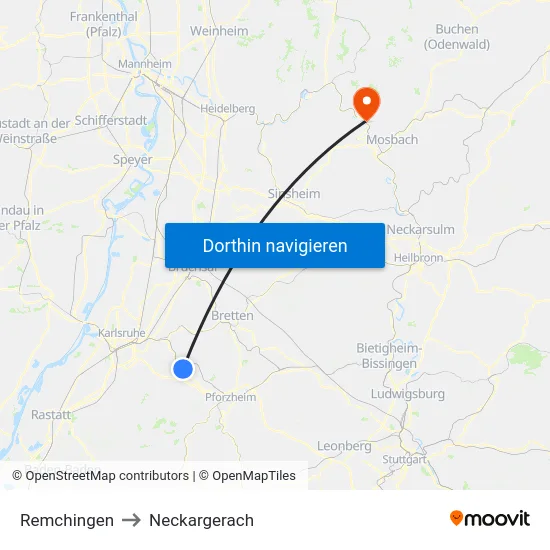 Remchingen to Neckargerach map
