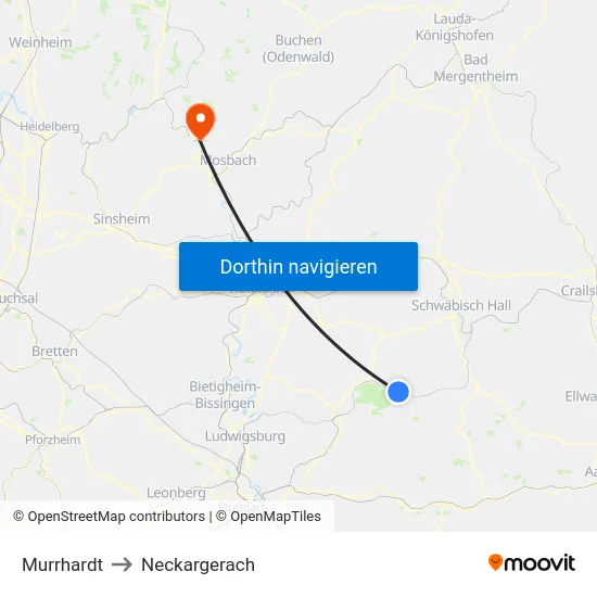 Murrhardt to Neckargerach map