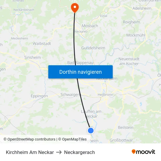 Kirchheim Am Neckar to Neckargerach map