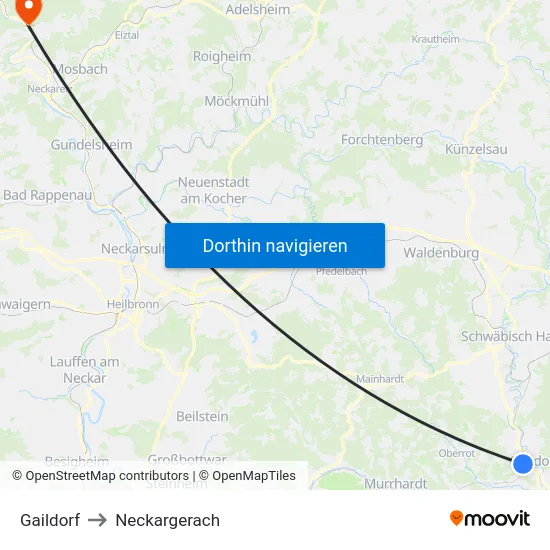 Gaildorf to Neckargerach map