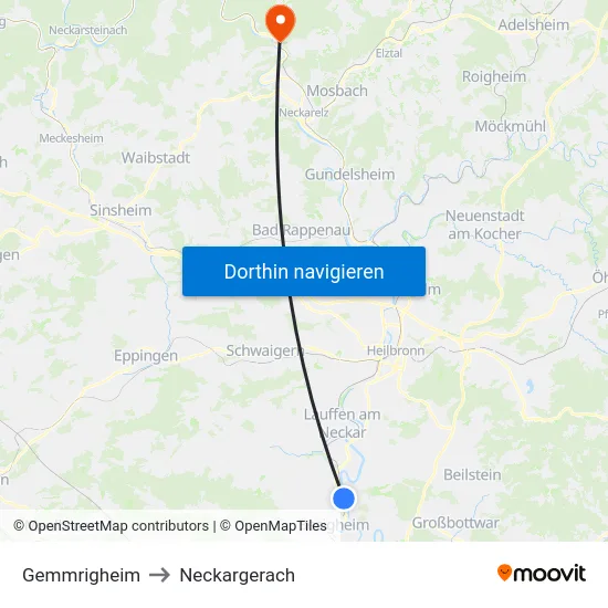 Gemmrigheim to Neckargerach map