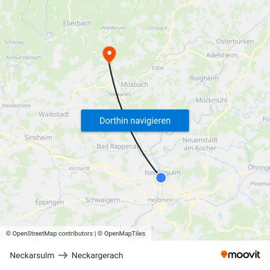 Neckarsulm to Neckargerach map
