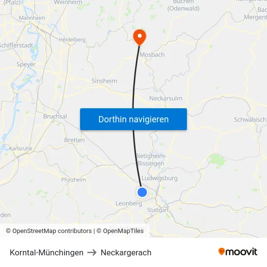 Korntal-Münchingen to Neckargerach map