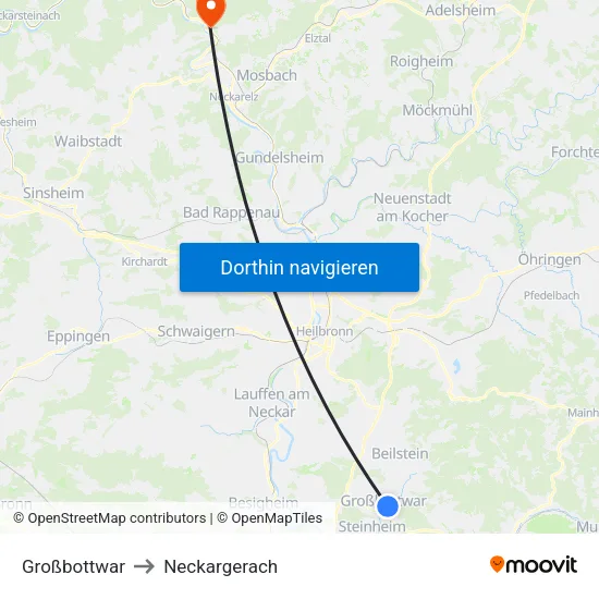 Großbottwar to Neckargerach map