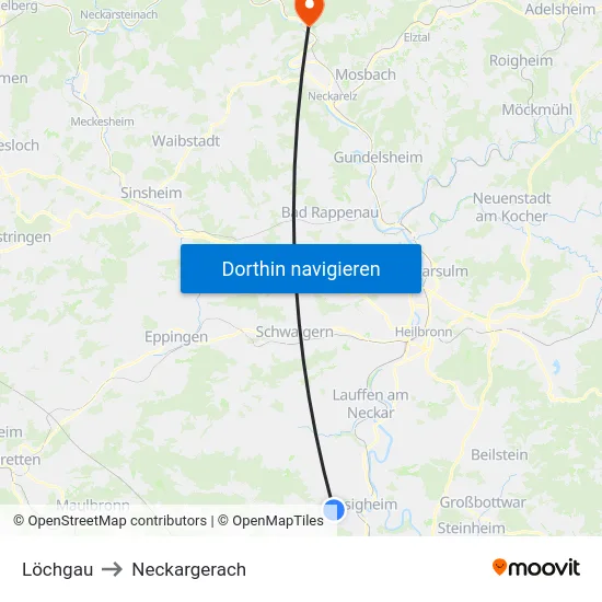 Löchgau to Neckargerach map