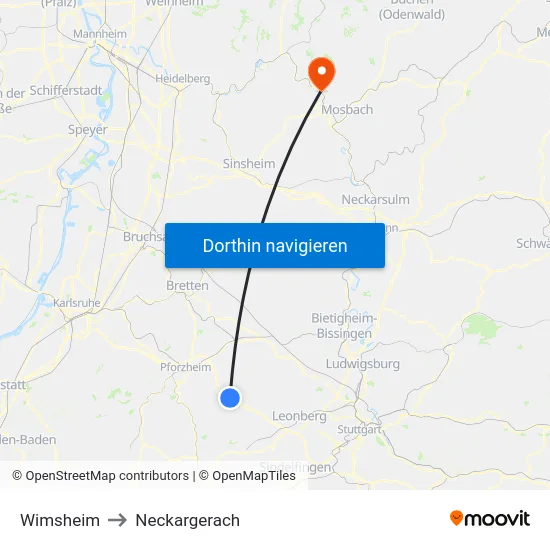 Wimsheim to Neckargerach map