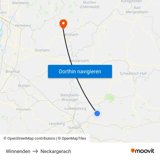 Winnenden to Neckargerach map