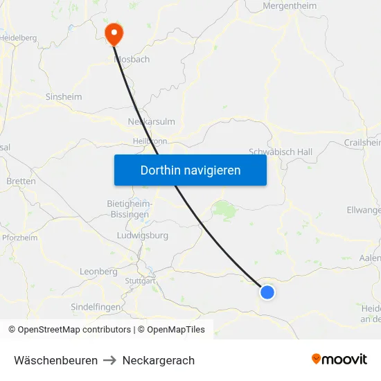 Wäschenbeuren to Neckargerach map