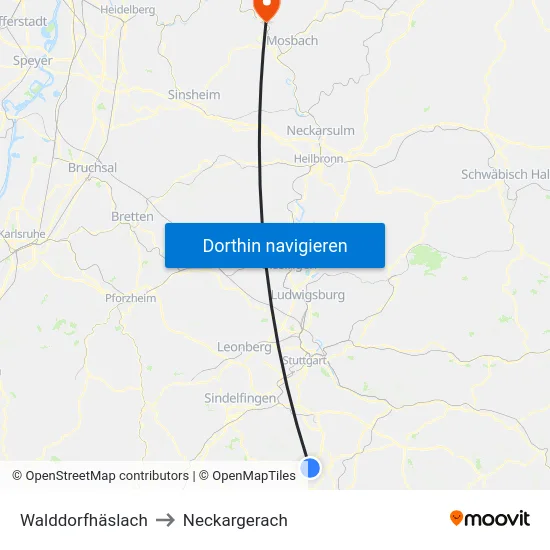 Walddorfhäslach to Neckargerach map