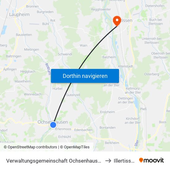 Verwaltungsgemeinschaft Ochsenhausen to Illertissen map