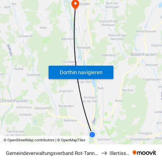 Gemeindeverwaltungsverband Rot-Tannheim to Illertissen map