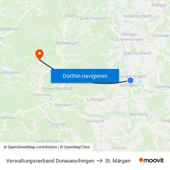 Verwaltungsverband Donaueschingen to St. Märgen map