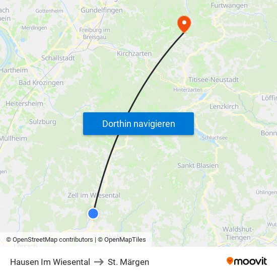 Hausen Im Wiesental to St. Märgen map