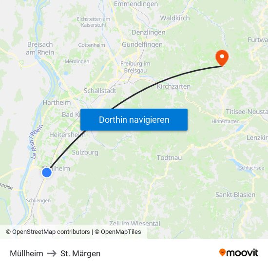 Müllheim to St. Märgen map