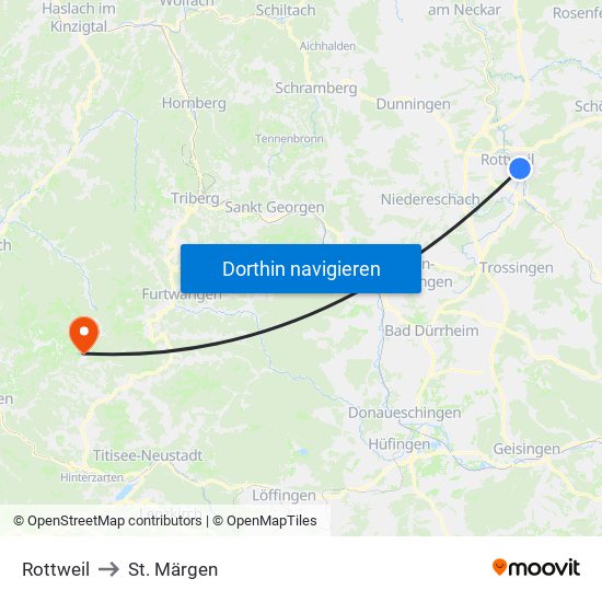 Rottweil to St. Märgen map