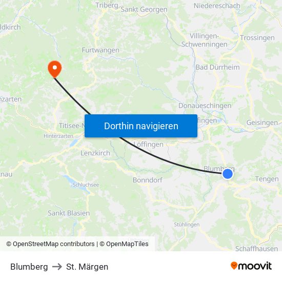 Blumberg to St. Märgen map
