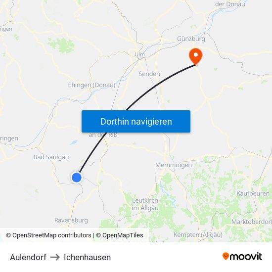 Aulendorf to Ichenhausen map