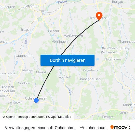 Verwaltungsgemeinschaft Ochsenhausen to Ichenhausen map