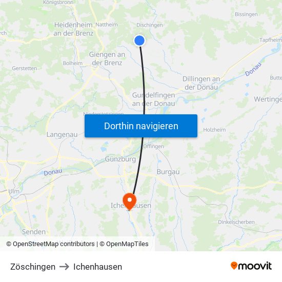 Zöschingen to Ichenhausen map