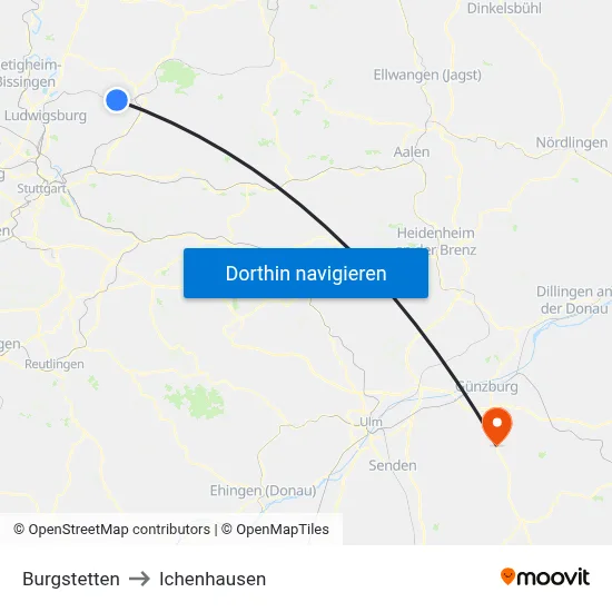 Burgstetten to Ichenhausen map