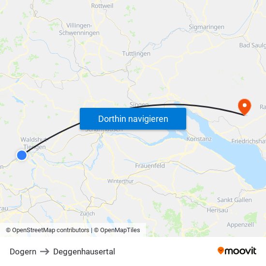 Dogern to Deggenhausertal map