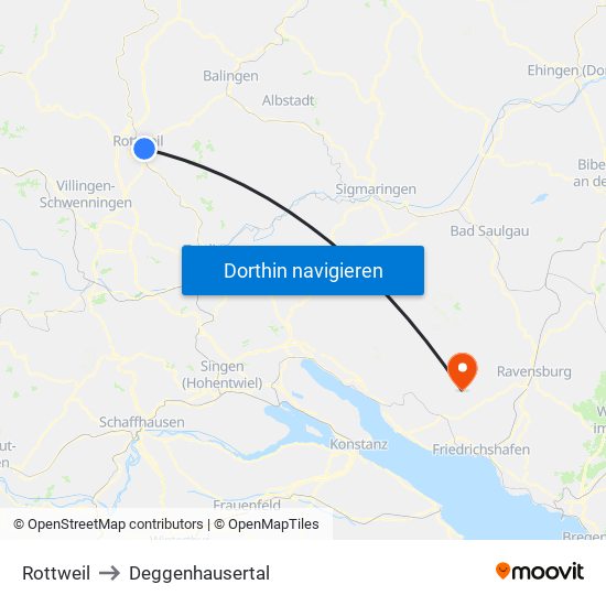 Rottweil to Deggenhausertal map